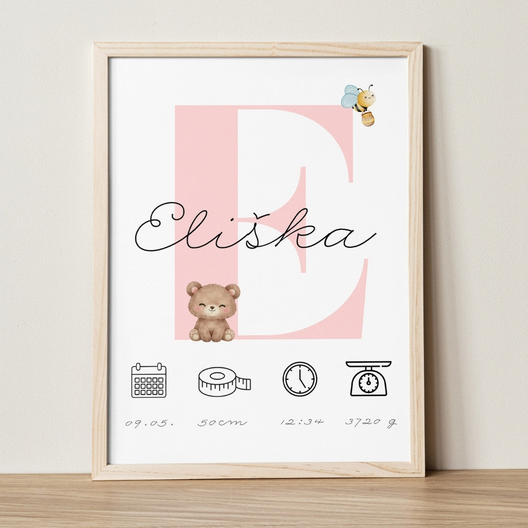 Personalizovaný obraz k narození miminka – Písmeno