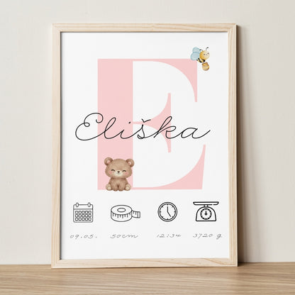 Personalizovaný obraz k narození miminka – Písmeno