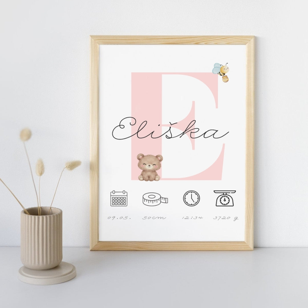 Personalizovaný obraz k narození miminka – Písmeno