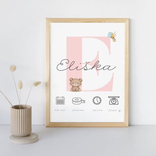 Personalizovaný obraz k narození miminka – Písmeno