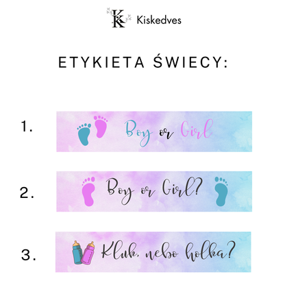 Svíčka Kiskedves se srdíčky pro "Gender reveal" párty