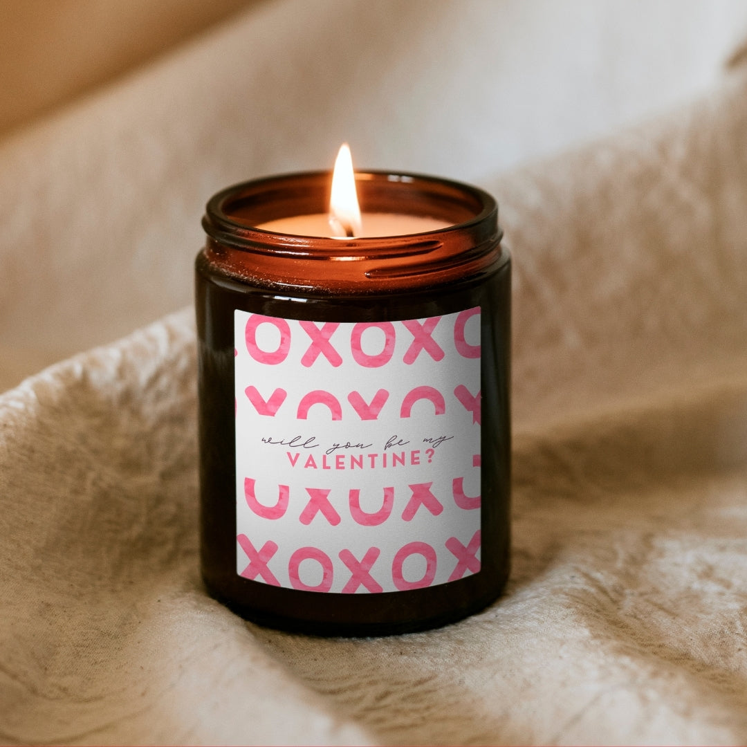 Will you be my Valentine? – svíčka v hnědé sklenici